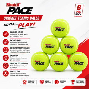 Volt Pro Pace Yellow Cricket Tennis Ball Match Grade Rubber Core Ball Practice & Outdoor Cricket Pack of 6
