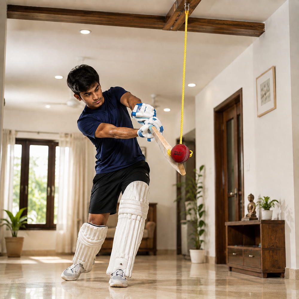 Volt Pro PVC Hanging Cricket Practice Ball is designed for solo batting practice and cricket training. The PVC ball comes attached with a 2.25-meter hanging rope, allowing easy setup for batting practice without needing a bowling partner. Suitable for kids, beginners, and cricket players. Volt Pro PVC Hanging Cricket Practice Ball is designed for solo batting practice and cricket training. The PVC ball comes attached with a 2.25-meter hanging rope, allowing easy setup for batting practice without needing a bowling partner. Suitable for kids, beginners, and cricket players.