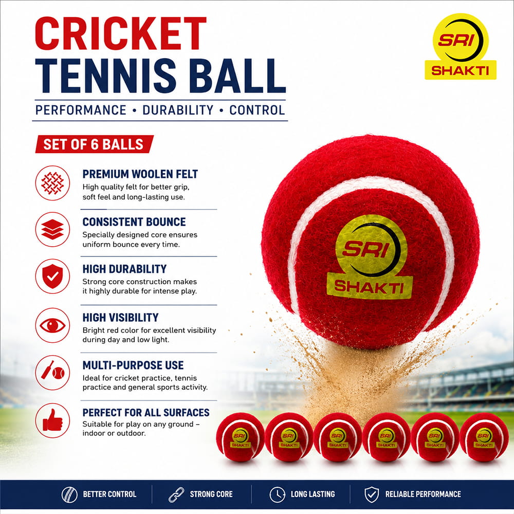 Volt Pro Shakti Red Cricket Tennis Balls are designed for tournament-style practice, gully cricket, and matches. Featuring a durable rubber core and high-bounce performance for reliable handling and gameplay.
