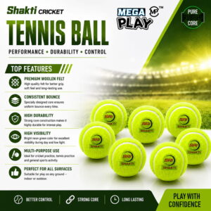 Volt Pro Shakti Yellow Cricket Tennis Balls are designed for tournament-style practice, gully cricket, and matches. Featuring a durable rubber core and high-bounce performance for reliable handling and gameplay.
