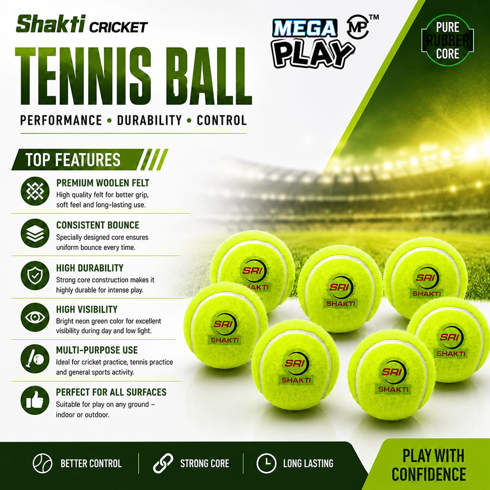 Volt Pro Shakti Yellow Cricket Tennis Balls are designed for tournament-style practice, gully cricket, and matches. Featuring a durable rubber core and high-bounce performance for reliable handling and gameplay.