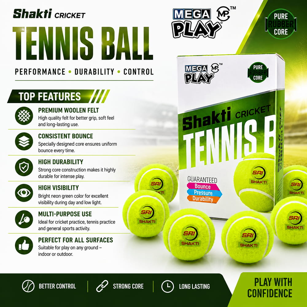 Volt Pro Shakti Yellow Cricket Tennis Balls are designed for tournament-style practice, gully cricket, and matches. Featuring a durable rubber core and high-bounce performance for reliable handling and gameplay.