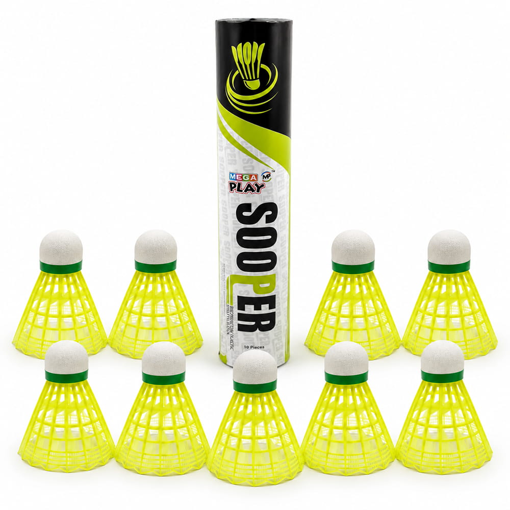 Volt Pro Super Plastic Shuttlecocks in yellow colour are designed for badminton practice and recreational play. The pack includes 10 shuttlecocks for regular use.