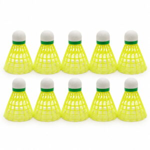 Volt Pro Super Plastic Shuttlecocks in yellow colour are designed for badminton practice and recreational play. The pack includes 10 shuttlecocks for regular use.