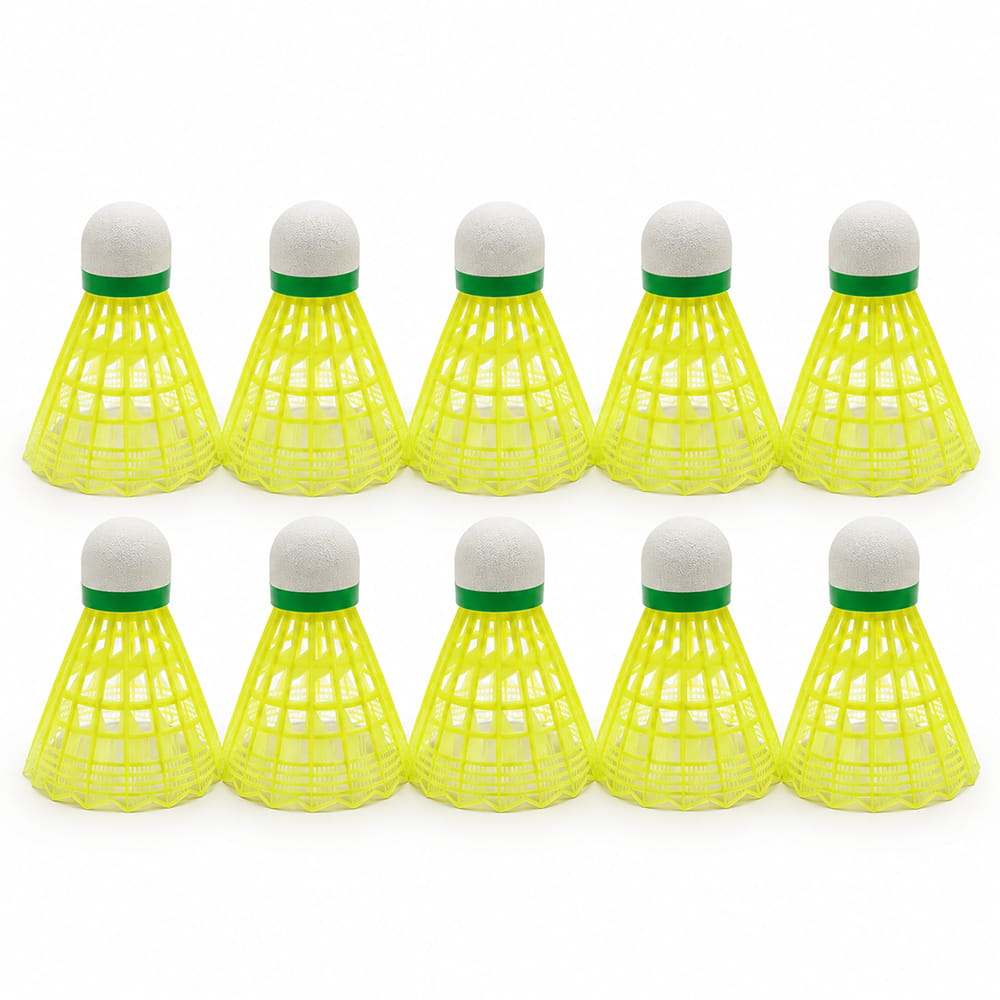 Volt Pro Super Plastic Shuttlecocks in yellow colour are designed for badminton practice and recreational play. The pack includes 10 shuttlecocks for regular use.