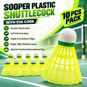 Volt Pro Super Plastic Shuttlecocks in yellow colour are designed for badminton practice and recreational play. The pack includes 10 shuttlecocks for regular use.