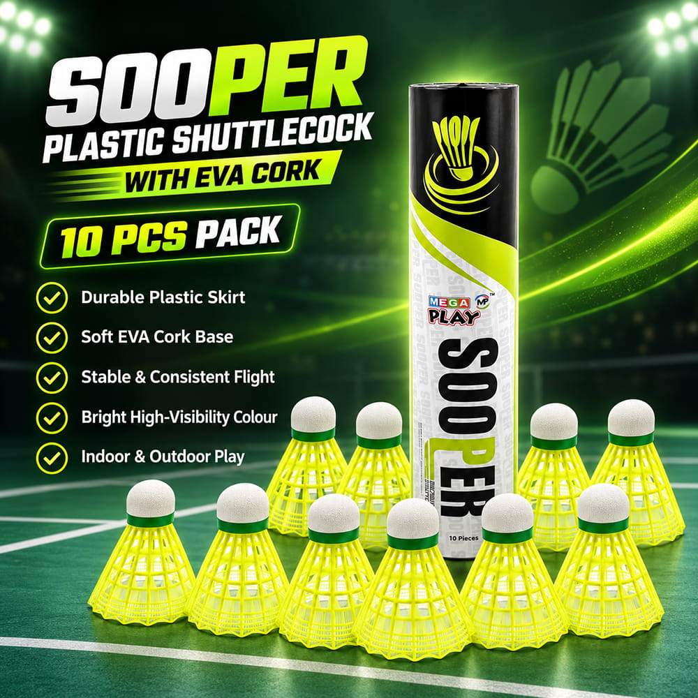 Volt Pro Super Plastic Shuttlecocks in yellow colour are designed for badminton practice and recreational play. The pack includes 10 shuttlecocks for regular use.