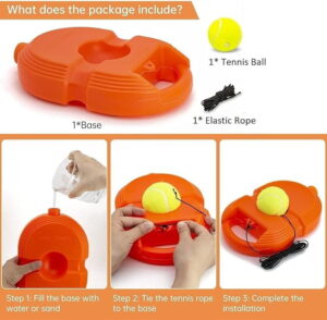 Volt Pro Tennis Trainer Rebound Ball is a convenient self-practice equipment for improving tennis skills without a partner. The rebound ball with elastic string provides repeated returns, while the stable base helps keep the trainer in position during practice.