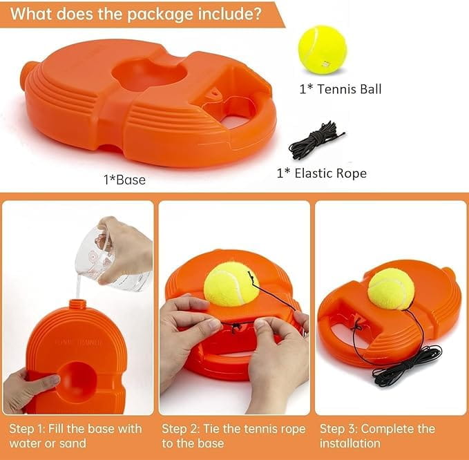 Volt Pro Tennis Trainer Rebound Ball is a convenient self-practice equipment for improving tennis skills without a partner. The rebound ball with elastic string provides repeated returns, while the stable base helps keep the trainer in position during practice.