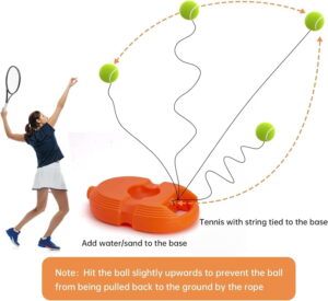 Volt Pro Tennis Trainer Rebound Ball is a convenient self-practice equipment for improving tennis skills without a partner. The rebound ball with elastic string provides repeated returns, while the stable base helps keep the trainer in position during practice.