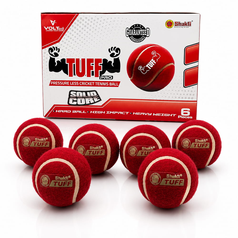 Volt Pro Tuff Pressureless Red Cricket Tennis Balls are designed for long-lasting use with a solid rubber core and consistent bounce. Suitable for cricket practice, training, matches, and gully cricket.
