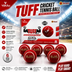 Volt Pro Tuff Pressureless Red Cricket Tennis Balls are designed for long-lasting use with a solid rubber core and consistent bounce. Suitable for cricket practice, training, matches, and gully cricket.