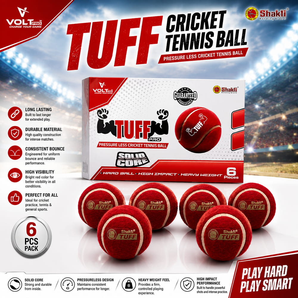 Volt Pro Tuff Pressureless Red Cricket Tennis Balls are designed for long-lasting use with a solid rubber core and consistent bounce. Suitable for cricket practice, training, matches, and gully cricket.