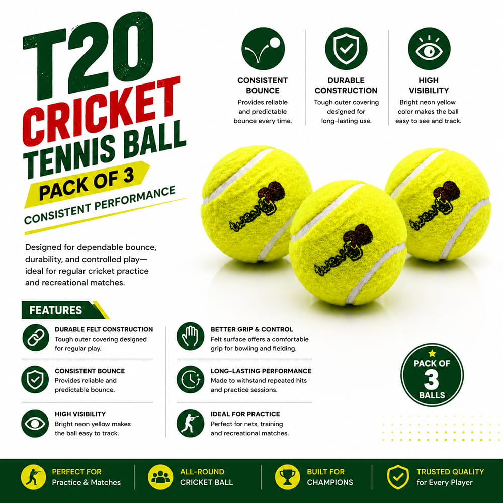 Volt Pro Twenty Cricket Tennis Balls are lightweight economy-grade balls designed for regular cricket practice and outdoor play. The durable rubber core provides easy handling and reliable performance for beginners and casual players.