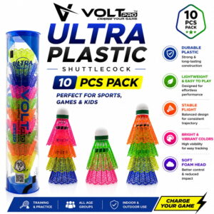 Volt Pro Ultra Coloured Badminton Shuttlecocks feature a premium EVA cork base and durable plastic skirt for stable flight and reliable performance. Suitable for practice, training, and regular badminton play.