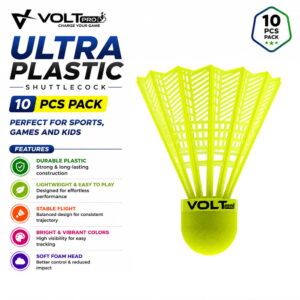 Volt Pro Ultra Badminton Shuttlecocks feature a premium EVA cork base and durable plastic skirt for stable flight and reliable performance. Suitable for practice, training, and regular badminton play.