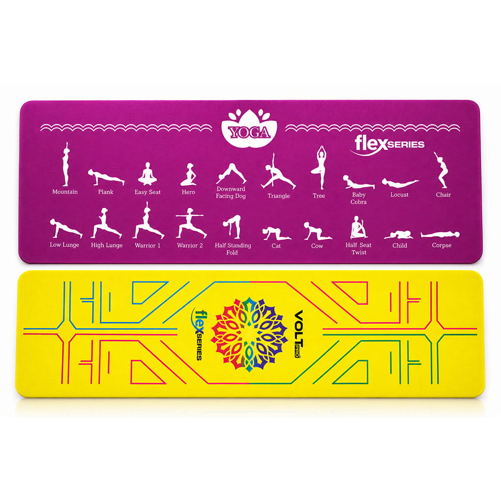 Volt Pro UV Printed Yoga Mat features printed yoga pose instructions to help guide your practice. Made with a soft dual-layer design and anti-skid surface, it is easy to roll, unroll, and carry with the included carry bag. Volt Pro UV Printed Yoga Mat features printed yoga pose instructions to help guide your practice. Made with a soft dual-layer design and anti-skid surface, it is easy to roll, unroll, and carry with the included carry bag.