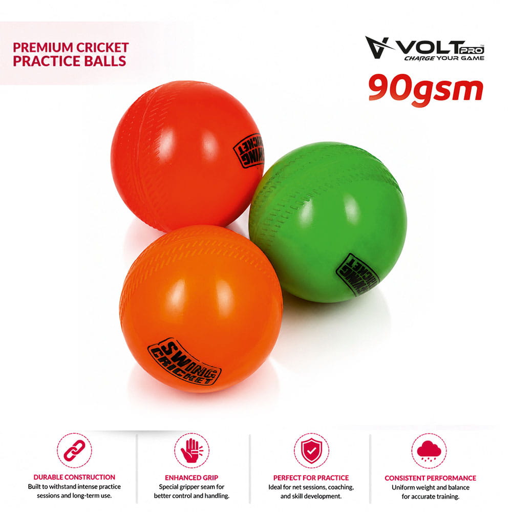 Volt Pro Wind Balls are lightweight cricket practice balls designed for regular training, recreational games, and bowling practice. Each ball weighs approximately 90g and offers easy handling during gameplay.