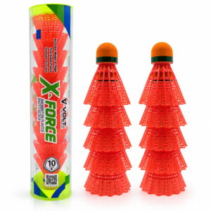 Volt Pro X-Force EVA Cork Plastic Shuttlecock Pack of 10 is designed for regular badminton practice and recreational play. It features an EVA cork base with a durable plastic skirt for comfortable handling and reliable flight. Suitable for beginners, training, and outdoor games.