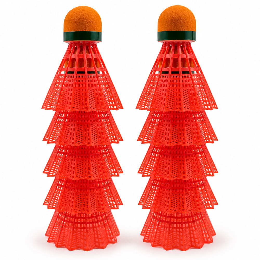 Volt Pro X-Force EVA Cork Plastic Shuttlecock Pack of 10 is designed for regular badminton practice and recreational play. It features an EVA cork base with a durable plastic skirt for comfortable handling and reliable flight. Suitable for beginners, training, and outdoor games.