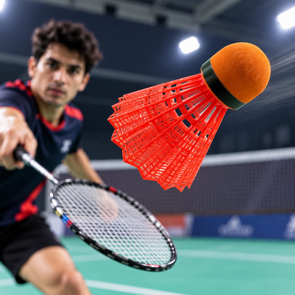 Volt Pro X-Force EVA Cork Plastic Shuttlecock Pack of 10 is designed for regular badminton practice and recreational play. It features an EVA cork base with a durable plastic skirt for comfortable handling and reliable flight. Suitable for beginners, training, and outdoor games.