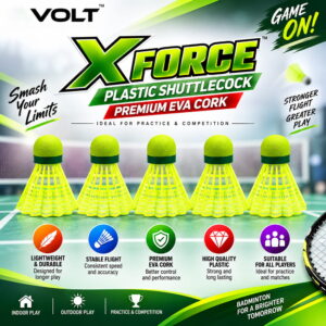 Volt Pro X-Force Orange Plastic Badminton Shuttlecock Pack of 10 is designed for regular badminton practice and recreational play. It features an EVA cork base with a durable plastic skirt for comfortable handling and reliable flight. Suitable for beginners, training, and outdoor games. Volt Pro X-Force Orange Plastic Badminton Shuttlecock Pack of 10 is designed for regular badminton practice and recreational play. It features an EVA cork base with a durable plastic skirt for comfortable handling and reliable flight. Suitable for beginners, training, and outdoor games.