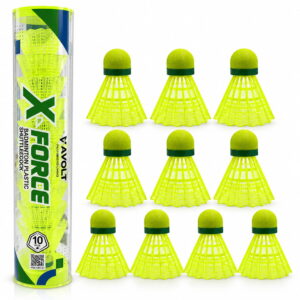 Volt Pro X-Force Orange Plastic Badminton Shuttlecock Pack of 10 is designed for regular badminton practice and recreational play. It features an EVA cork base with a durable plastic skirt for comfortable handling and reliable flight. Suitable for beginners, training, and outdoor games.