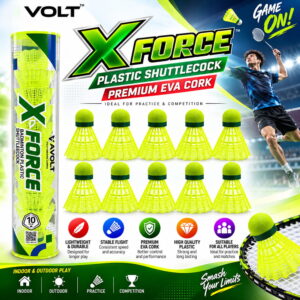 Volt Pro X-Force Orange Plastic Badminton Shuttlecock Pack of 10 is designed for regular badminton practice and recreational play. It features an EVA cork base with a durable plastic skirt for comfortable handling and reliable flight. Suitable for beginners, training, and outdoor games. Volt Pro X-Force Orange Plastic Badminton Shuttlecock Pack of 10 is designed for regular badminton practice and recreational play. It features an EVA cork base with a durable plastic skirt for comfortable handling and reliable flight. Suitable for beginners, training, and outdoor games.
