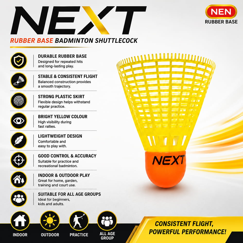 Volt Pro Yellow Plastic Badminton Shuttlecock Pack of 10 is designed for regular badminton practice, training, and recreational play. It offers accurate flight and reliable performance, making it suitable for beginners and regular players.