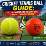 Volt Pro red felt cricket tennis balls on a concrete pitch"; "Kids playing gully cricket with a foam bat"; "Box cricket match on turf with a yellow tennis ball"; "Pack of six rubber core cricket tennis balls.