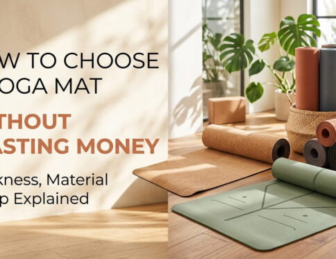 Woman in downward dog on a Volt Pro 4mm TPE yoga mat"; "Rolled yoga mats in five colours"; "UV printed yoga mat with carry bag in a park"; "Man doing a home workout on an anti-slip yoga mat.