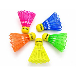 Volt Pro Plastic Badminton Shuttlecocks Pack of 5 featuring a durable plastic skirt and neon EVA cork base. Suitable for badminton practice, training sessions and recreational play. Assorted colours.