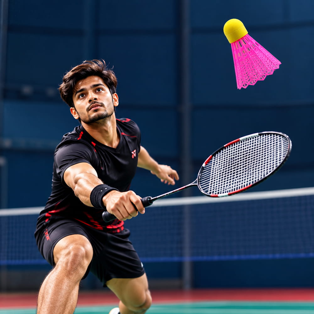 Volt Pro Plastic Badminton Shuttlecocks Pack of 5 featuring a durable plastic skirt and neon EVA cork base. Suitable for badminton practice, training sessions and recreational play. Assorted colours.