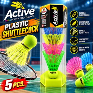 Volt Pro Plastic Badminton Shuttlecocks Pack of 5 featuring a durable plastic skirt and neon EVA cork base. Suitable for badminton practice, training sessions and recreational play. Assorted colours.